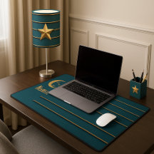 Gold Star, Sun, Moon on Teal 