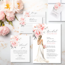 Soft Blush Pink Watercolor Peonies Bridal Shower