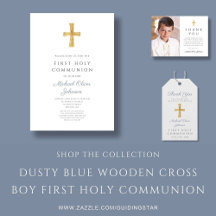 Dusty Blue Wooden Cross First Holy Communion Suite