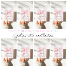 Pink Bow Script Birthday Invites ANY AGE