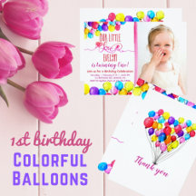 1st Girly Birthday Colorful Balloon Love Party
