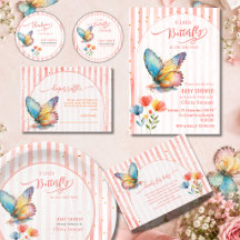 Peach Watercolor stripes  Butterfly Baby shower
