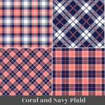 Coral and Navy Plaid Tartan Home Decor Collection