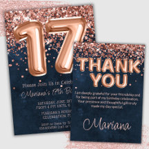 Rose Gold Navy Blue 17th Birthday Party