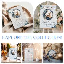 Whimsical Woodland Deer Blue Floral Leaves