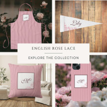 Vintage Lace English Rose Garden Pink Monogram