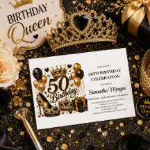 Luxury black and gold glitter 50th birthday 138B
