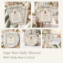 Teddy Bear Sage Plaid Baby Shower Suite
