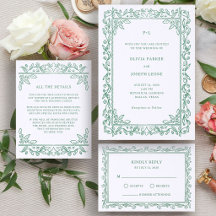Sage Green Botanical Frame | Letterpress Wedding