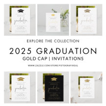 2025 Graduation Gold Cap Invites & Supplies