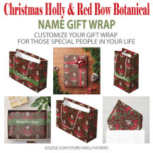Christmas Holly and Red Bow Botanical Gift Wrap