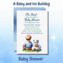 Boy's Baby Shower   Baby Boy with Bulldog Puppy