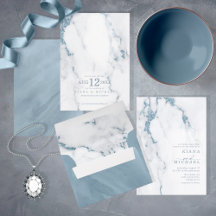 Modern Marble Glitter Wedding Dusty Blue