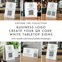 Business Logo Create QR Code White Tabletop Sign