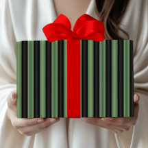 Stylish Vintage Olive Sage Green Black 3D Striped