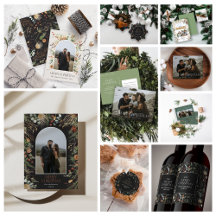 Watercolor Black Botanical Elegant Modern Holiday