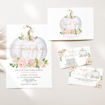 Watercolor white pumpkin baby shower