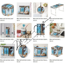 Gifts with blue wall and door design