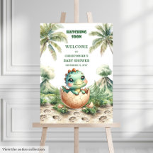 Cute baby dino hatching soon welcome sign #100B