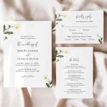 White Daisy Floral Rustic Wedding Invitation Suite