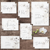 Delicate Modern White Gray & Gold Floral Suite