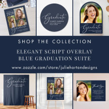 Elegant Script Photo Overlay Blue Graduation Suite