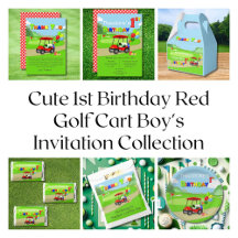Cute 1st Birthday Red Golf Cart Boy's Party Set