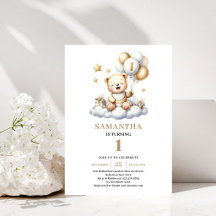 Cute teddy bear gold balloons kids birthday 51G