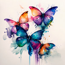 Colorful Butterflies Abstract Watercolor