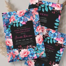 Bright Watercolor Floral 60th Birthday Set Black