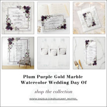 Plum Purple Gold Marble Watercolor Wedding Day Of