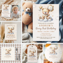 1st Birthday Teddy Bear with Brown Balloons