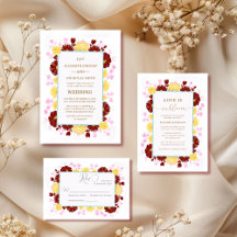 Burgundy,pink and yellow floral elegant wedding