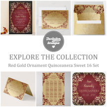Rustic Red Gold Ornament Quinceanera Sweet 16 Set