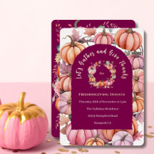Pink Pumpkins Friendsgiving Dinner Stationery
