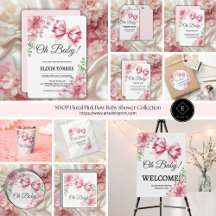 Floral Pink Bow Baby Shower Collection