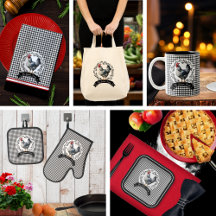 Rustic Country Rooster Chicken BW Gingham Checks