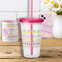 Pink theme Colorful Flowers, Sun & Hearts Pattern.