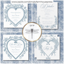 Vintage Elegant Chinoiserie Blue Heart Wedding