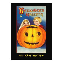 Vintage Kids and Pumpkin Halloween Invite Set 