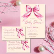Pink bow baby shower invitations stationery suite