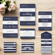Modern Chic Navy Blue White Stripes Wedding