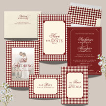 Vintage Deep Red Ivory Checkered Old Money Wedding