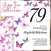 79th Birthday Pink and Purple Butterflies
