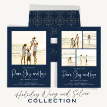 Christmas Holiday Navy Blue and Silver Snowflakes