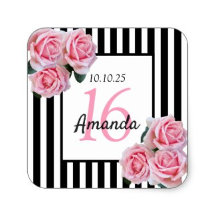 16th birthday party - black white stripes florals
