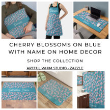 Cherry blossom on blue custom name home decor
