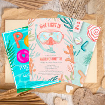 Fun trendy summer pool party theme invites