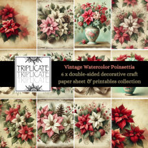 Vintage Watercolor Poinsettia Scrapbook Paper