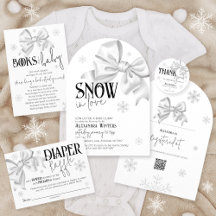 Elegant White Bow Snowflake Winter Baby Shower